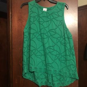 CAbi Green Eyelet Jemma Top (M)